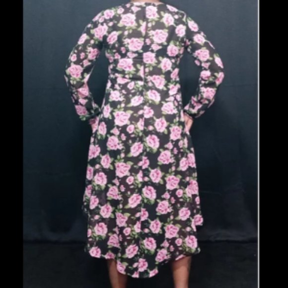 Floral Tie Button Tunic High Low Duster - Picture 2 of 2